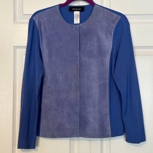 JONES NEW YORK SUEDE CARDIGAN WITH KNIT SLEEVES AND BELTED BACK - NWOT
